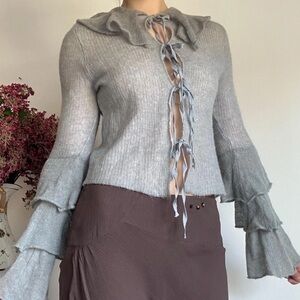 NWT Zara Woman RUFFLED ALPACA AND FELT TEXTURE BLEND CARDIGAN Sweater Top Size S